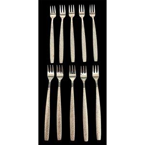 Set Of 10 Ekco Korea Stainless Steel Cocktail Seafood Forks 5.5" MCM Textured